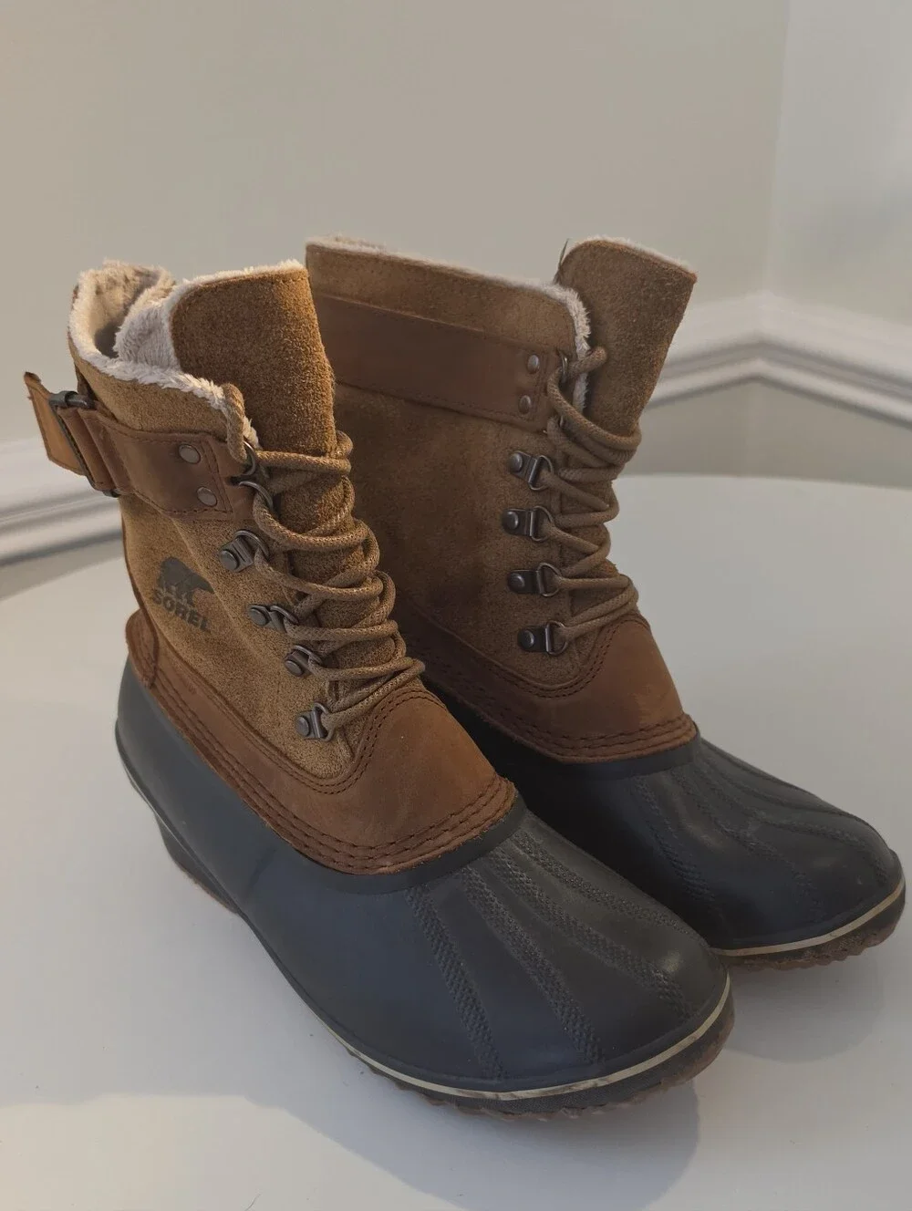 Sorel Winter Fancy Lace II Duck Boot Elk Brown Waterproof Suede Size 11